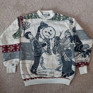 Vintage Sugar Street‎ Weavers Snowman Tapestry Sweater